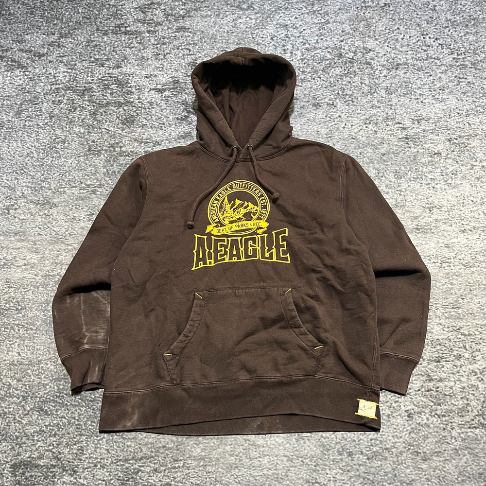 Vintage‎ American Eagle Hoodie Sweatshirt Mens XL Brown Preppy Skater Y2K 2000s